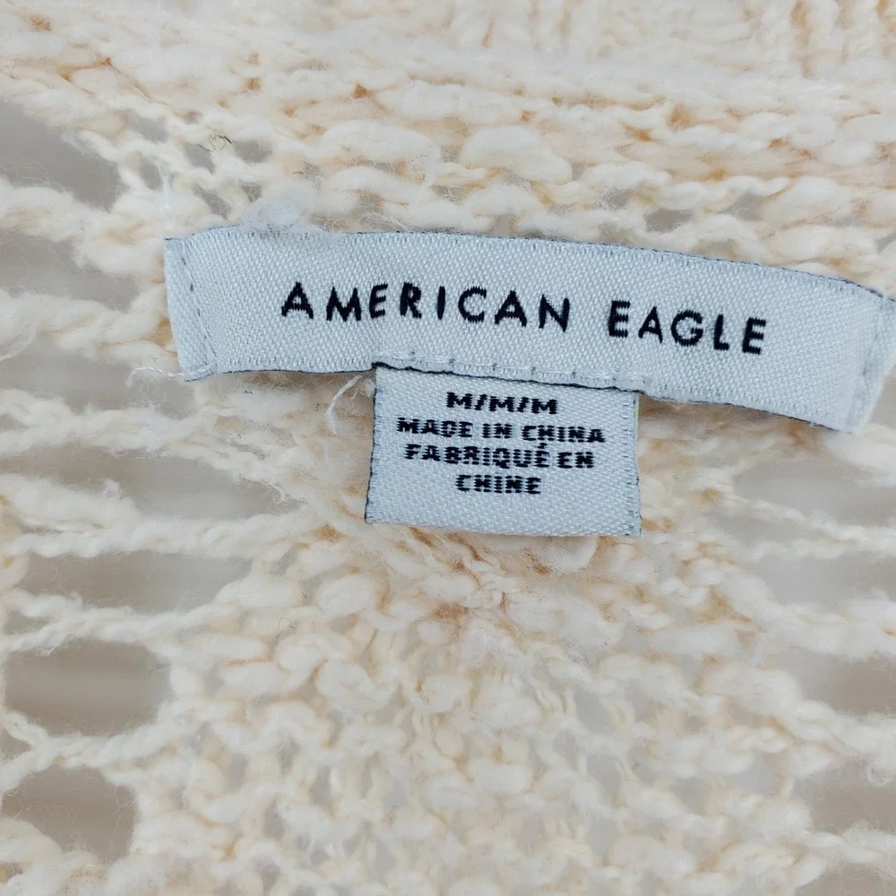 American Eagle Cream Open Knit Cable Longline Cardigan Sweater Medium Boho Chic